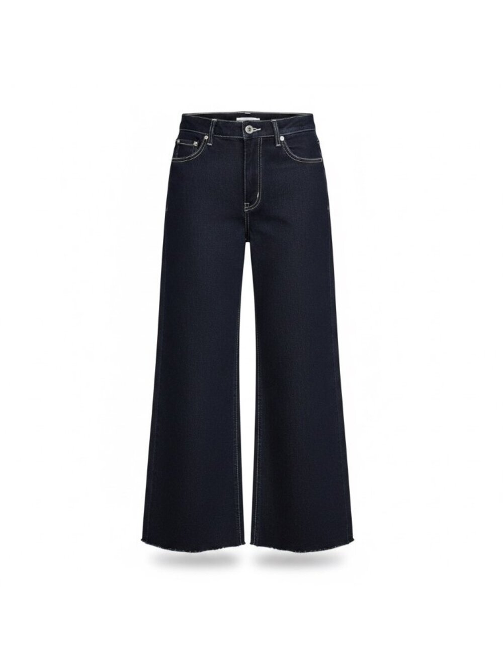 Mebon Womens Black Cotton Wide-Leg High-Rise Frayed Hem Jeans Size 7